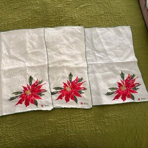 Set of Three 3 VERA Cloth Poinsettia Napkins